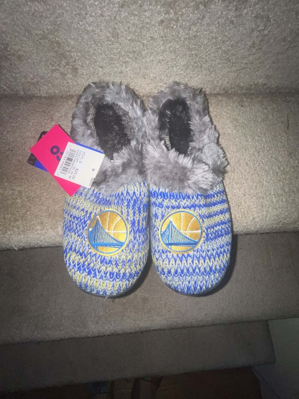 FOCO Golden State Warriors Slippers Size S Knit Sherpa Lined